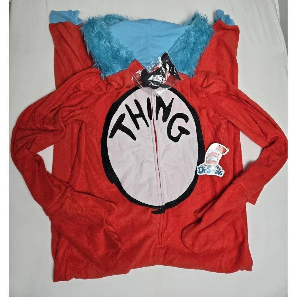 Dr. Seuss Thing 1 2 Pajama Costume Cosplay Interchangeable Patches sz Large NWT